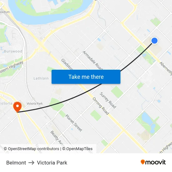 Belmont to Victoria Park map