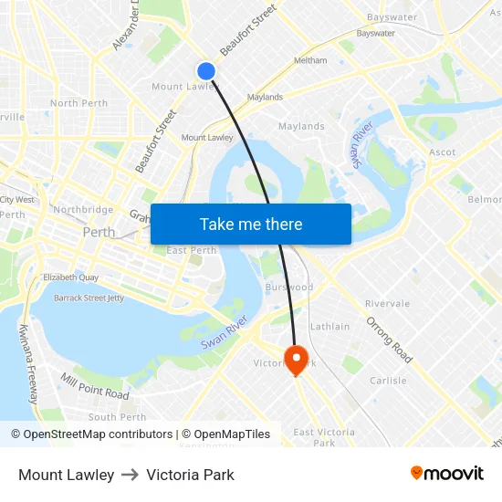 Mount Lawley to Victoria Park map