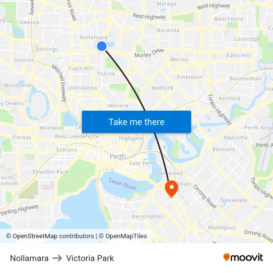 Nollamara to Victoria Park map