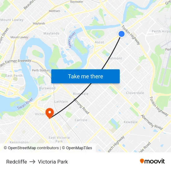 Redcliffe to Victoria Park map