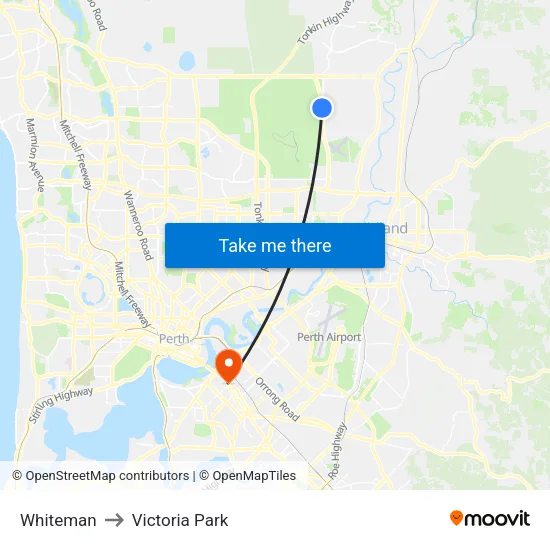 Whiteman to Victoria Park map