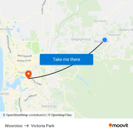 Wooroloo to Victoria Park map