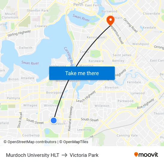 Murdoch University HLT to Victoria Park map