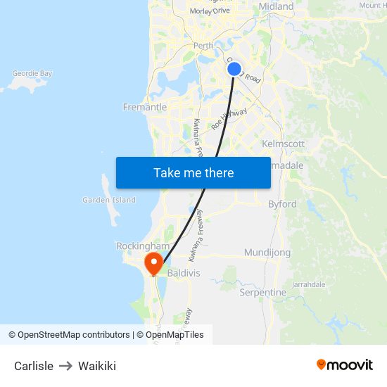 Carlisle to Waikiki map