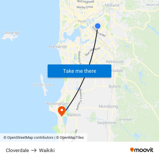 Cloverdale to Waikiki map