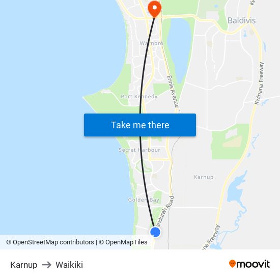 Karnup to Waikiki map