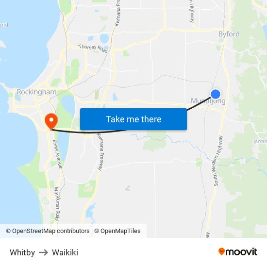 Whitby to Waikiki map