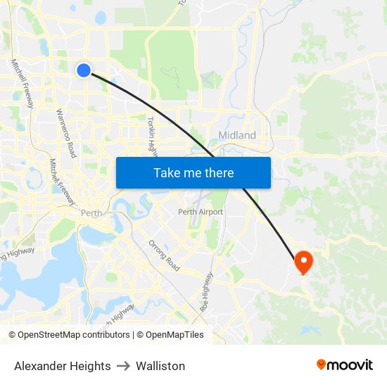 Alexander Heights to Walliston map