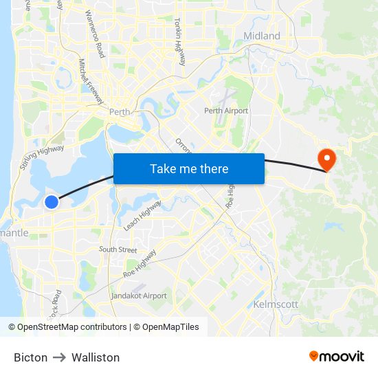 Bicton to Walliston map