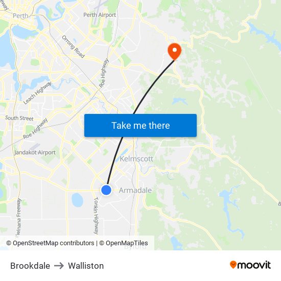 Brookdale to Walliston map