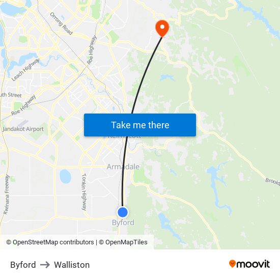 Byford to Walliston map