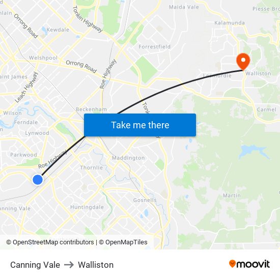 Canning Vale to Walliston map