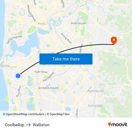 Coolbellup to Walliston map