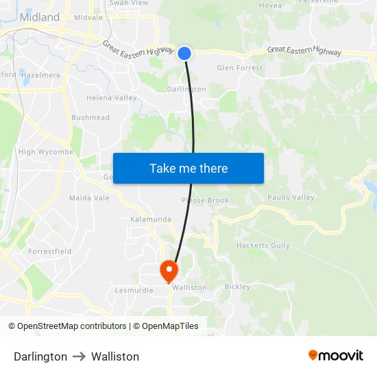Darlington to Walliston map