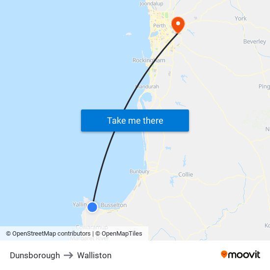 Dunsborough to Walliston map