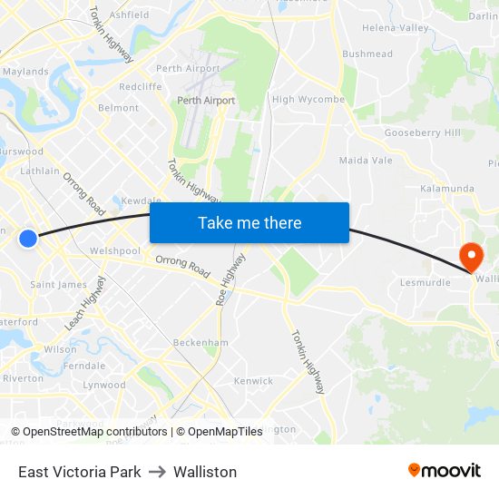 East Victoria Park to Walliston map