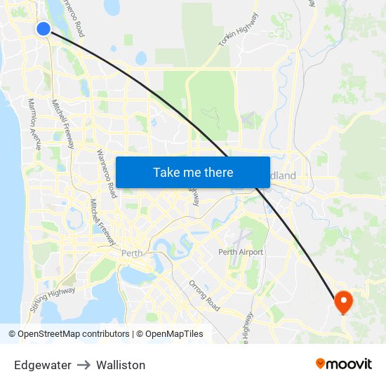 Edgewater to Walliston map