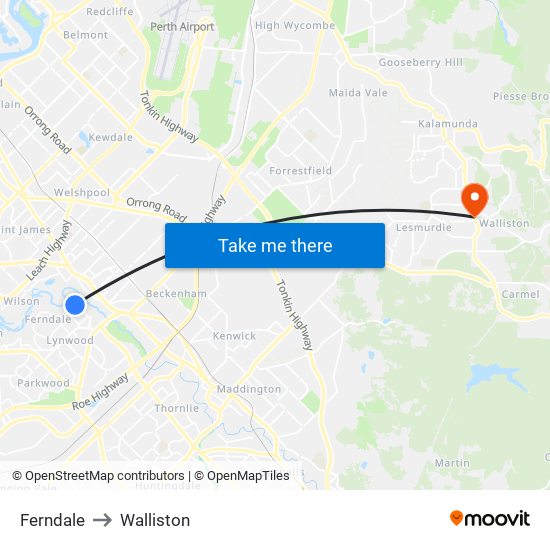 Ferndale to Walliston map