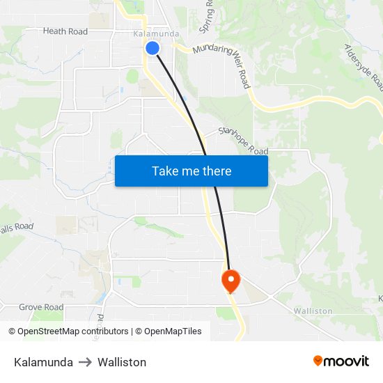 Kalamunda to Walliston map