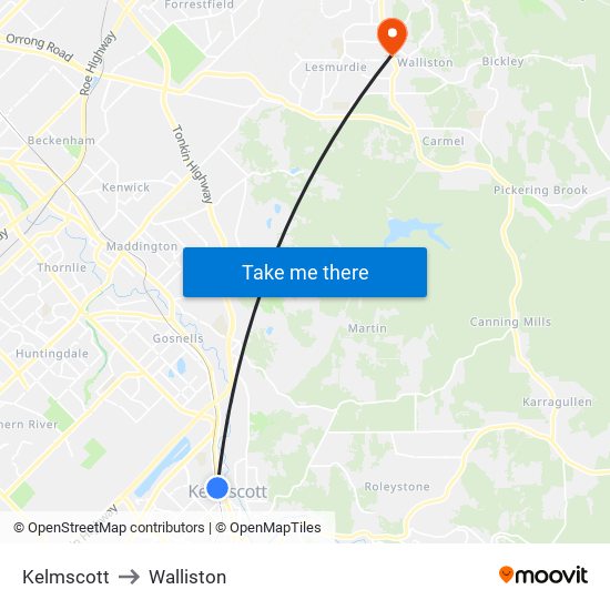 Kelmscott to Walliston map