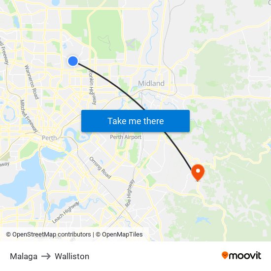 Malaga to Walliston map