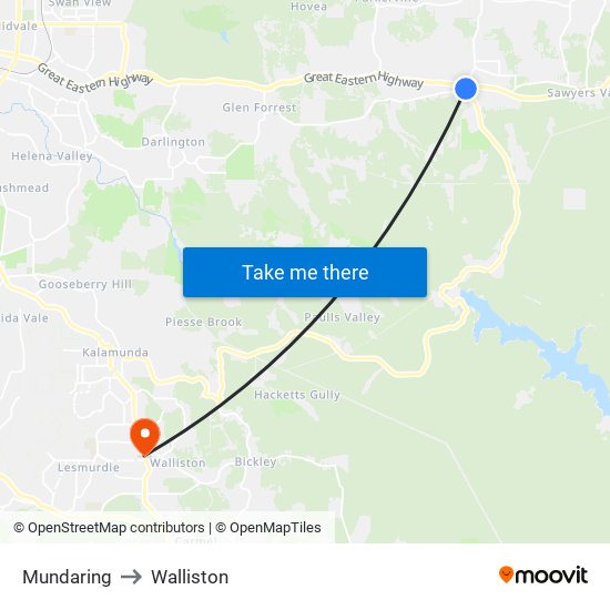 Mundaring to Walliston map