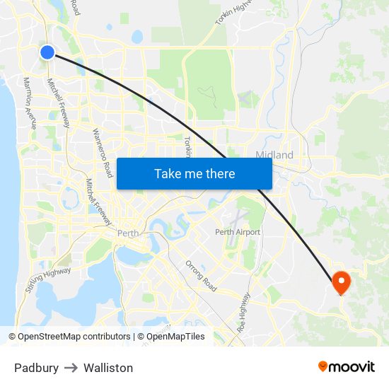 Padbury to Walliston map