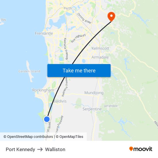 Port Kennedy to Walliston map