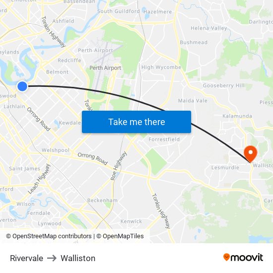 Rivervale to Walliston map