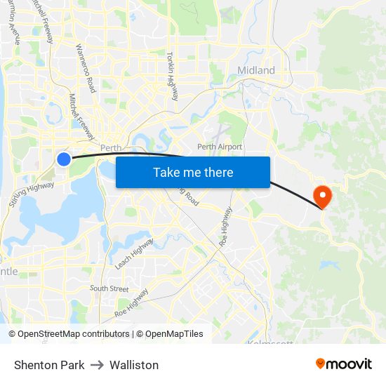 Shenton Park to Walliston map