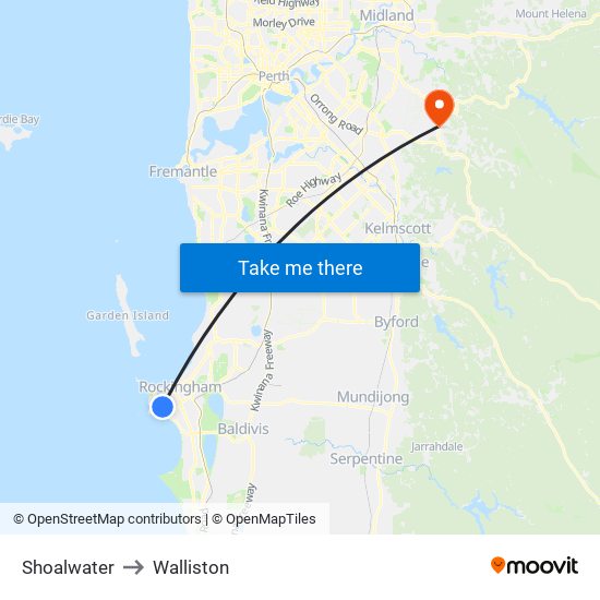 Shoalwater to Walliston map