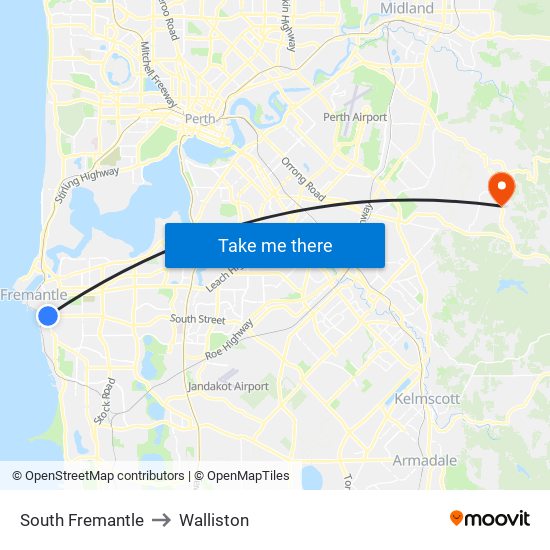 South Fremantle to Walliston map