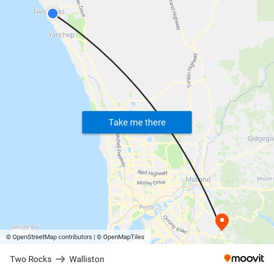 Two Rocks to Walliston map