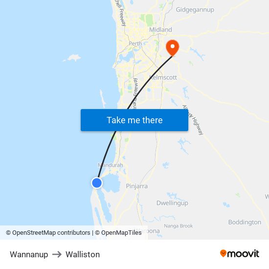 Wannanup to Walliston map