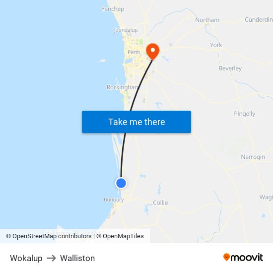 Wokalup to Walliston map