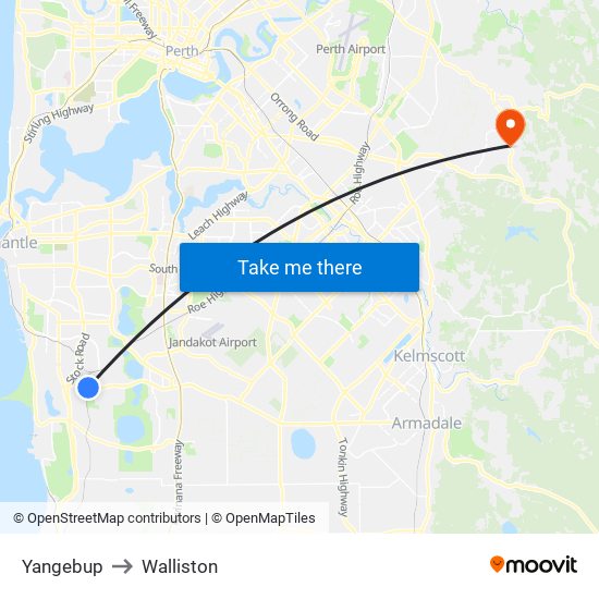Yangebup to Walliston map