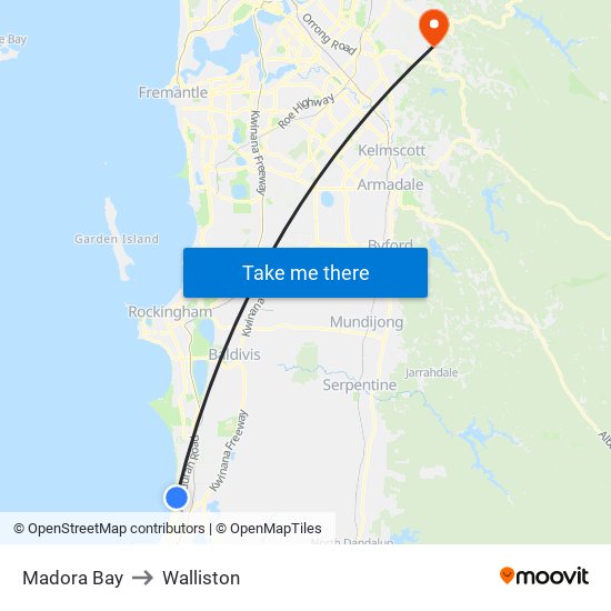 Madora Bay to Walliston map