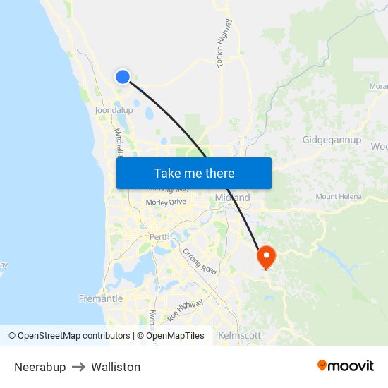 Neerabup to Walliston map