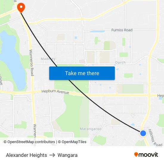 Alexander Heights to Wangara map