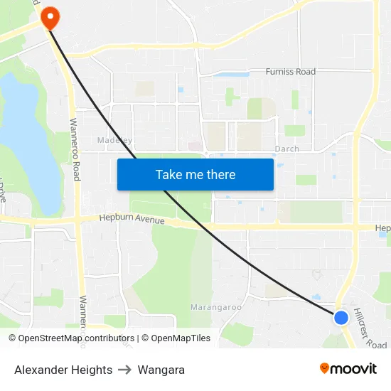 Alexander Heights to Wangara map