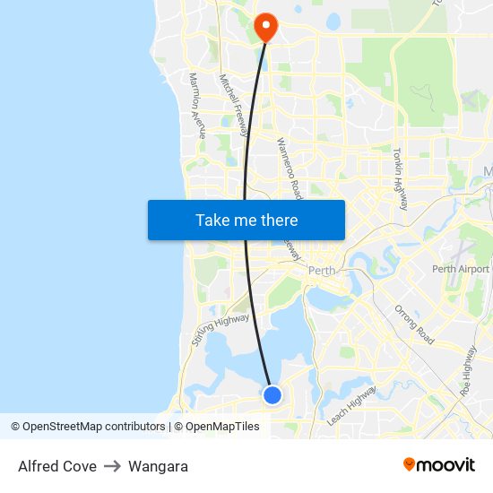 Alfred Cove to Wangara map