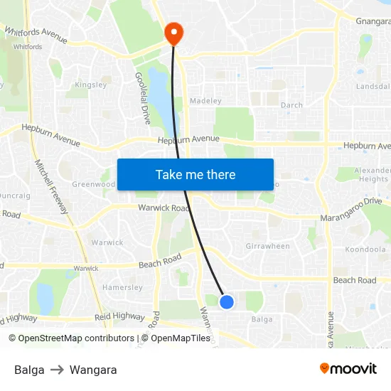 Balga to Wangara map