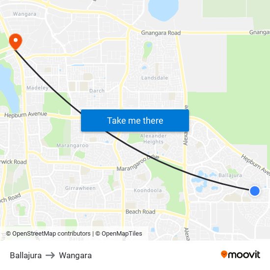 Ballajura to Wangara map