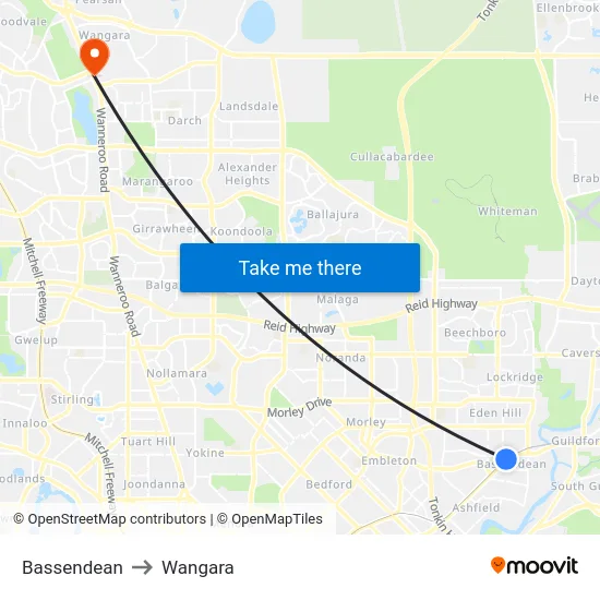 Bassendean to Wangara map