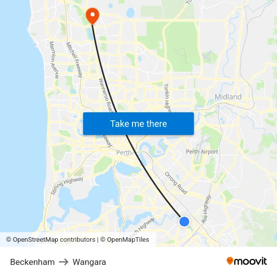 Beckenham to Wangara map