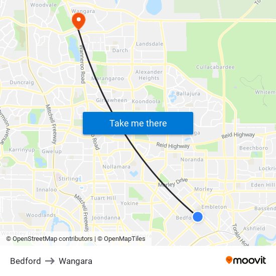 Bedford to Wangara map