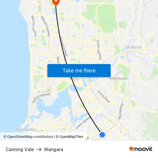 Canning Vale to Wangara map