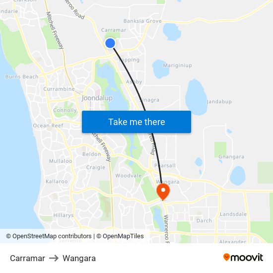 Carramar to Wangara map