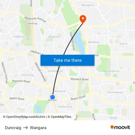 Duncraig to Wangara map