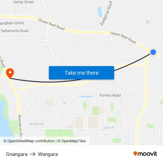 Gnangara to Wangara map